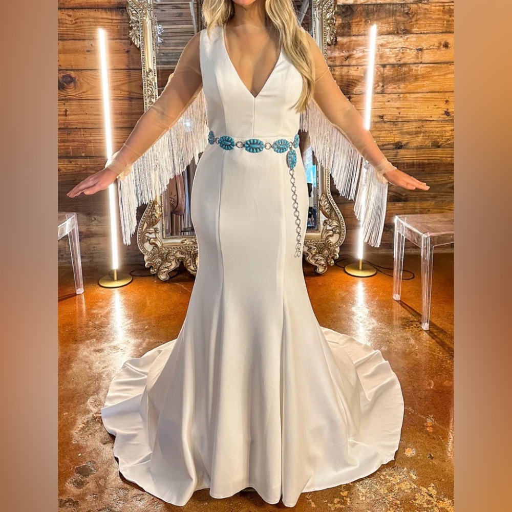 Wedding Dress with Fringe Sleeves